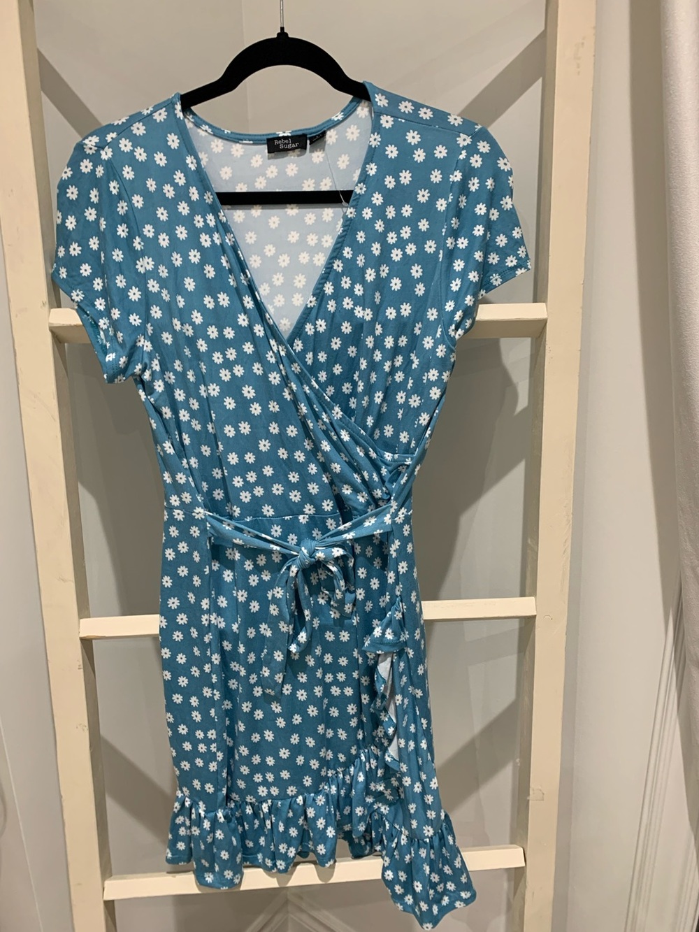 Rebel Sugar Blue Floral Wrap Dress with Tie Waist